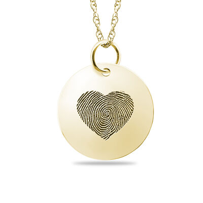 Round Pendant with Heart Fingerprint Design in 10k Yellow Gold